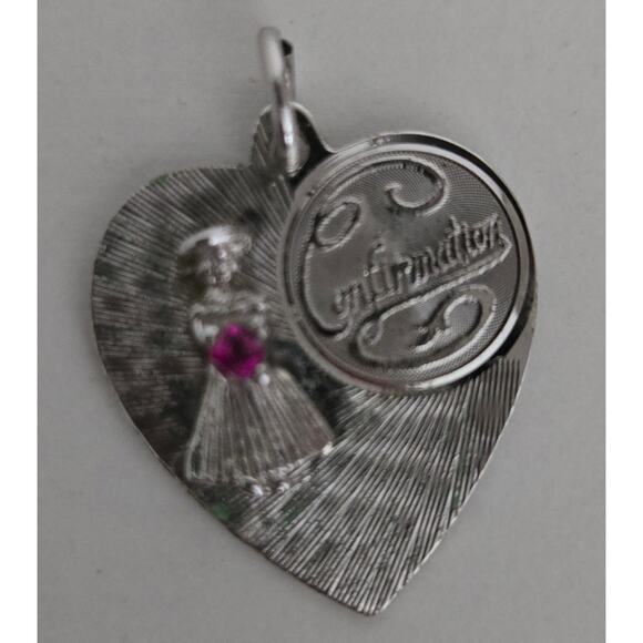 Sterling Confirmation Pendant with Pink Stone - Picture 2 of 9